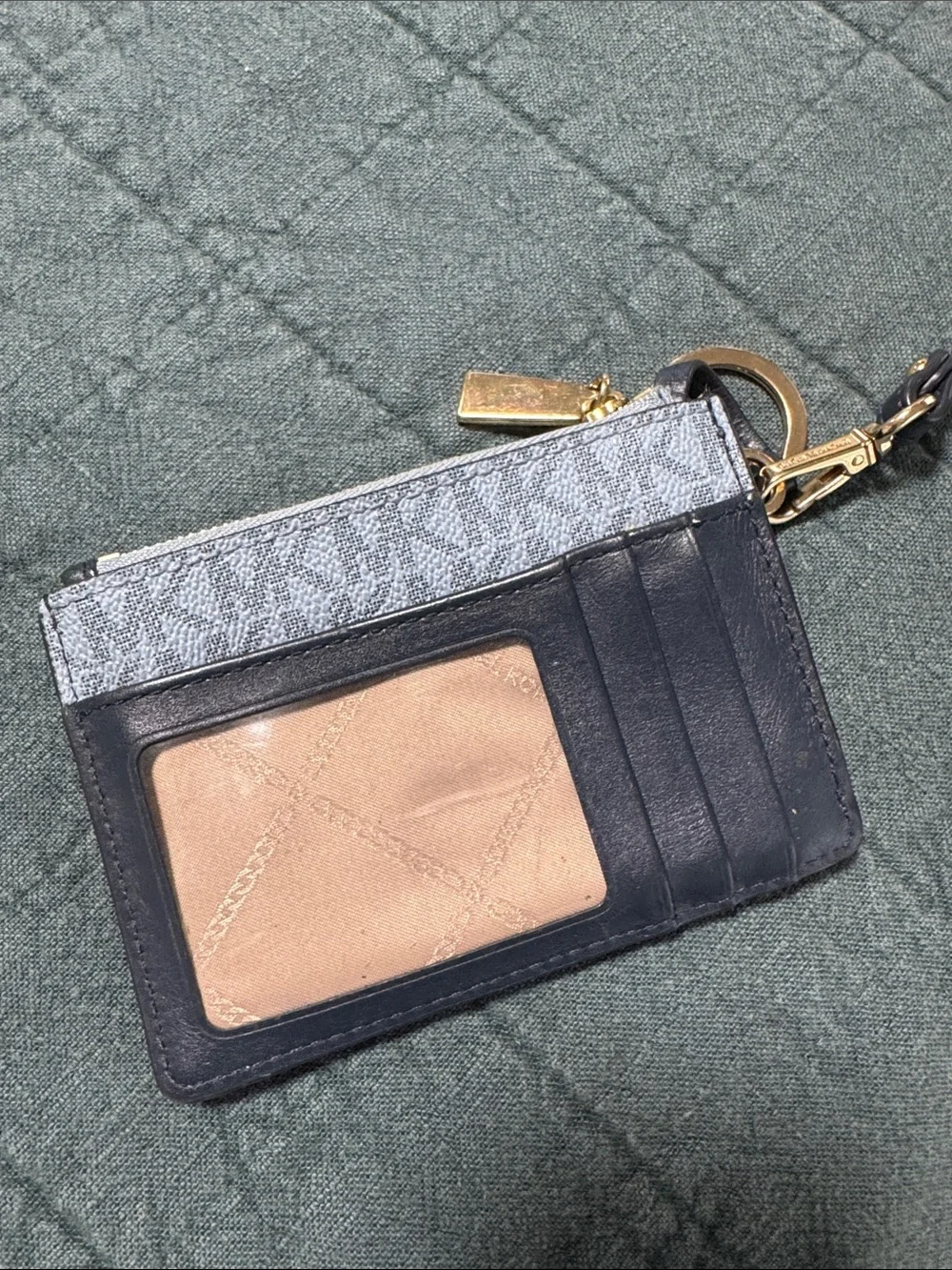 Michael Kors Silver MK Monogram Wristlet Card Holder with Gold Hardware